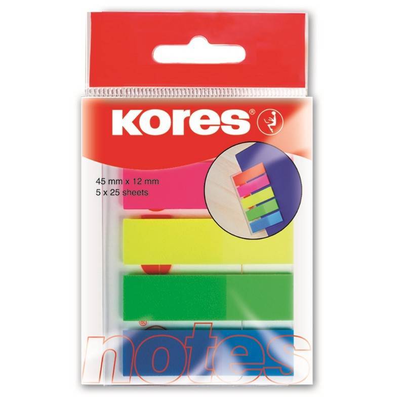 Клейкие закладки Kores Film пластиковые 5 цветов по 25 листов ширина 12 мм 62860