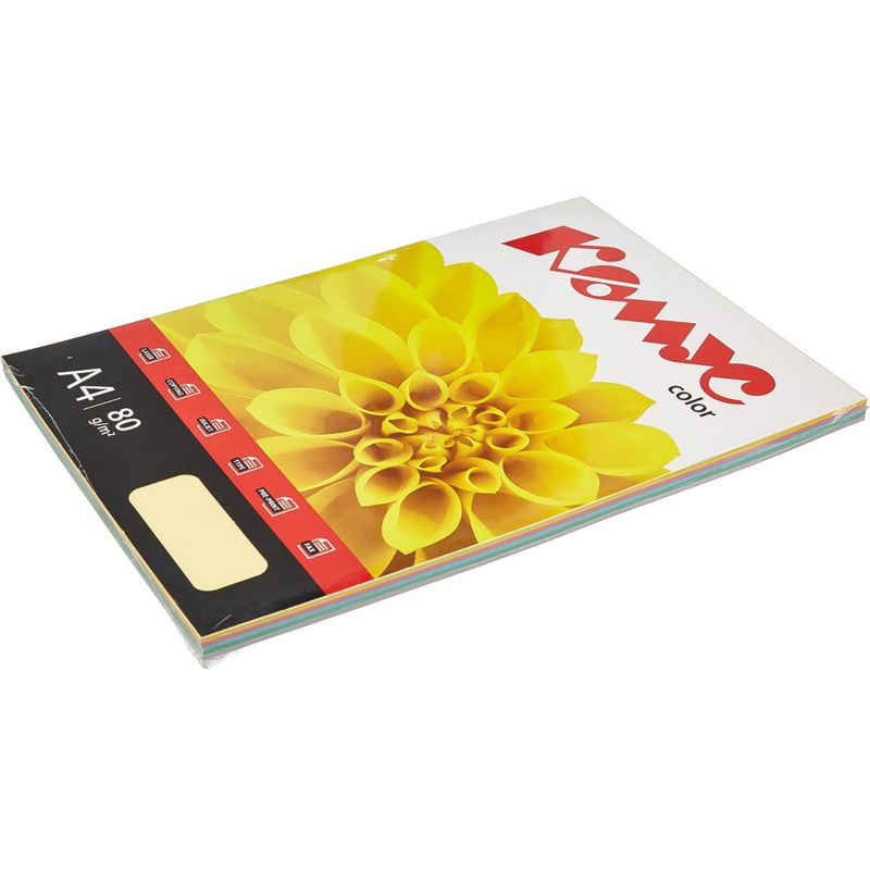 Бумага цветная Комус Color (микс пастель 5цв:ж,р,о,з,л),80г,А4,100 л 658907