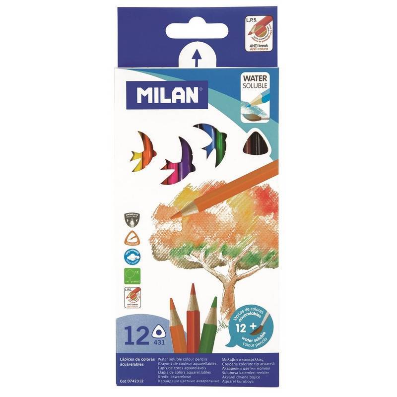 Карандаши цветные акварельные Milan 12 цветов трехгранные 0742312 1110720