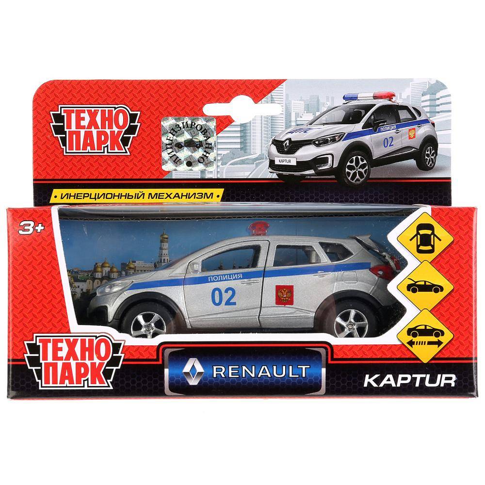 Машина металлическая "Renault Kaptur Полиция" 12 см, открываются двери, инерционная Технопарк SB-18-20-RK-P-WB