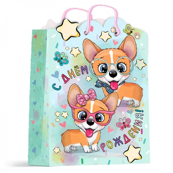 Пакет подарочный корги, фигурная вырубка, размер M Чудо праздник PMF-114606-C