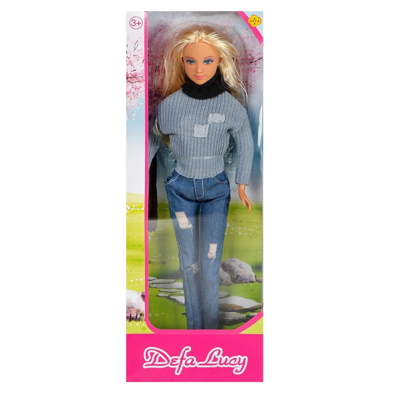 Кукла Defa Lucy На прогулке прохладным вечером (в джинсах и сером свитере) 29 см 8366d/серый