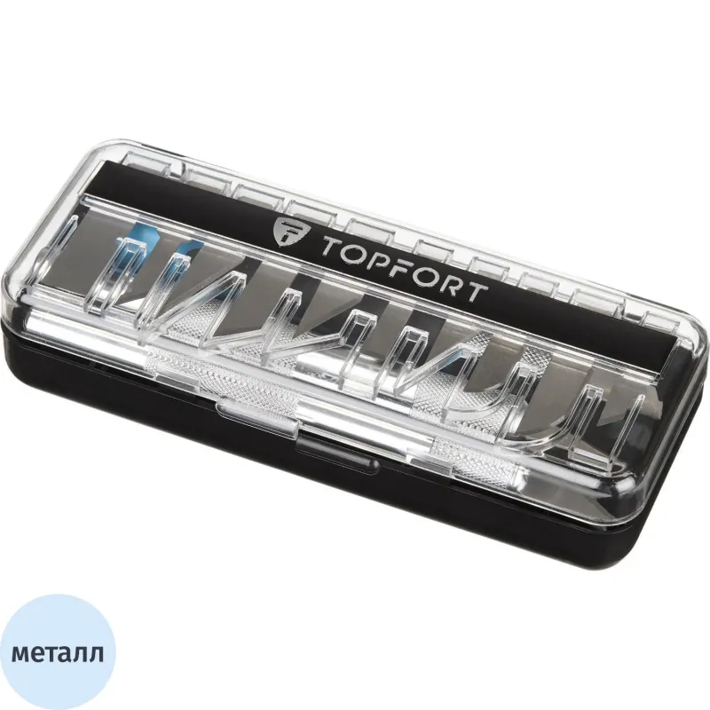 Нож макетный TOPFORT Набор 16поз:нож 3шт,10 лезв.разн.тип,пласт.бокс 1960443 SX003
