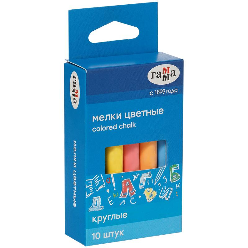 Мел школьный Гамма набор 10цв.,мягкий, круглая форма, 0909193 1375296