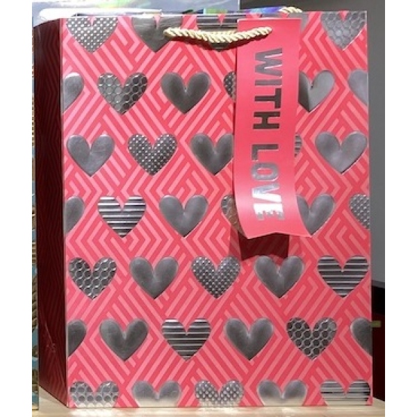 Пакет подарочный с тиснением, сердца, размер Xl Чудо праздник PTXL-05-H