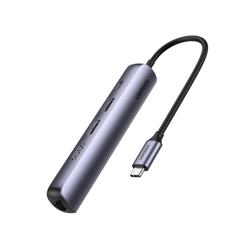 Разветвитель USB Ugreen CM418 (10919) USB-C to 2xUSB 3.0+HDMI+RJ45+PD Сереб 1796204 10919_