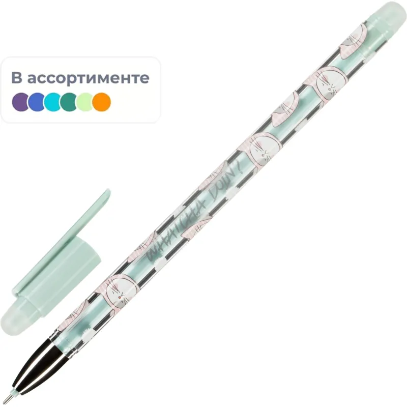 Ручка гелевая со стираем.черн. M&G So Many Cats,дш.0,5 мм,син,асс AKP65872 2032433