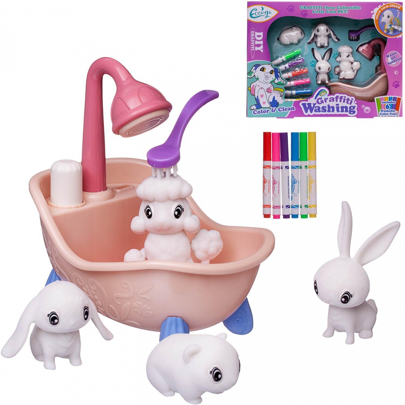 Набор для творчества Junfa Фигурки для раскраски. Любимые животные в ванне с душем WK-19009