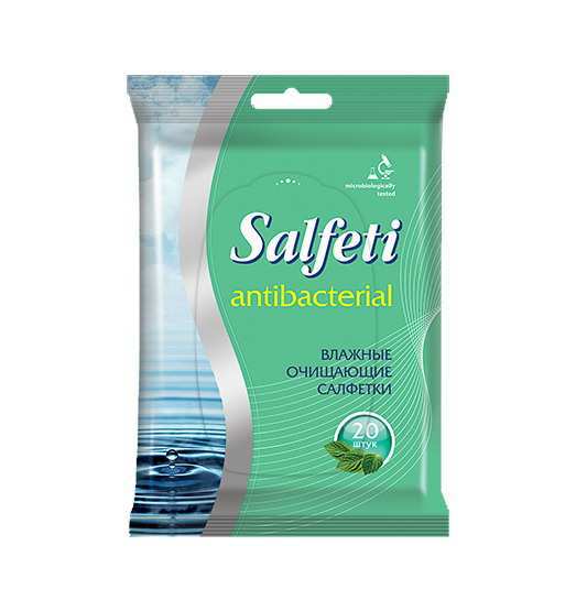 Салфетки влажные антибактериальные antibacterial 20шт Salfeti Ins-SA-20