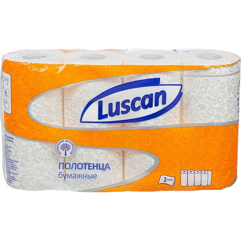 Полотенца бумажные Luscan 2-слойные белые 4 рулона по 17 метров 1130765