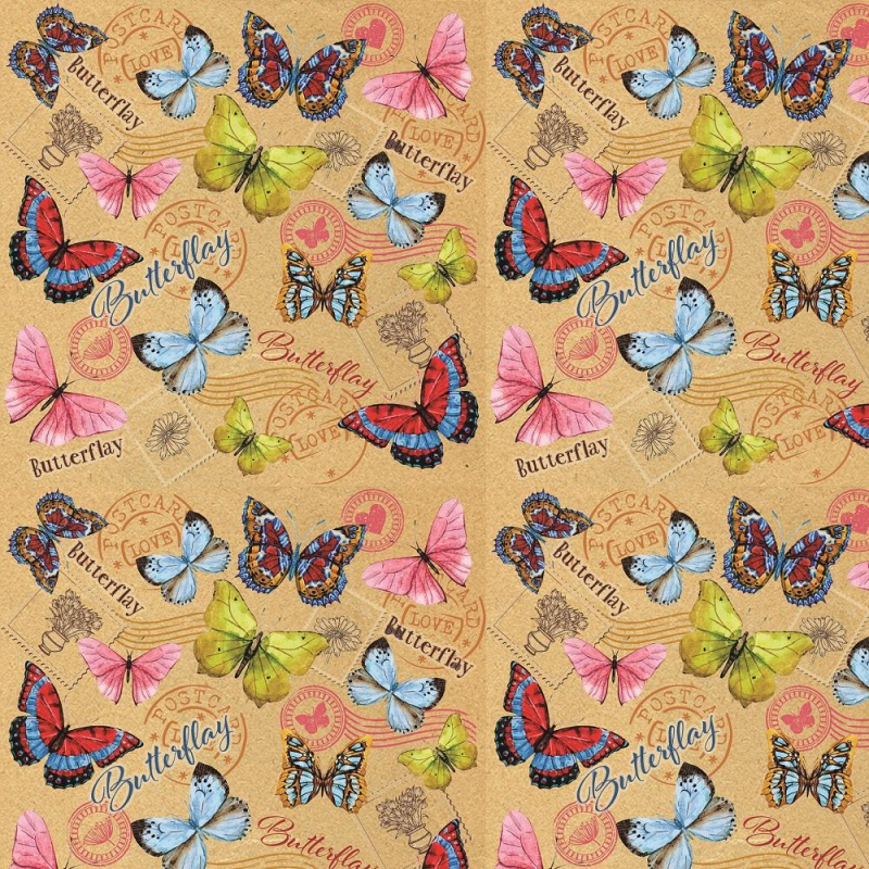 Бумага упаковочная крафт Троп.бабоч,в лист,100х70,немел,80 г/м2,44736 Magic Pack 1848146