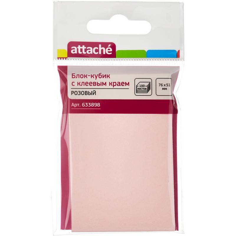 Стикеры Attache 76х51 мм пастельные розовые (1 блок, 100 листов) 633898