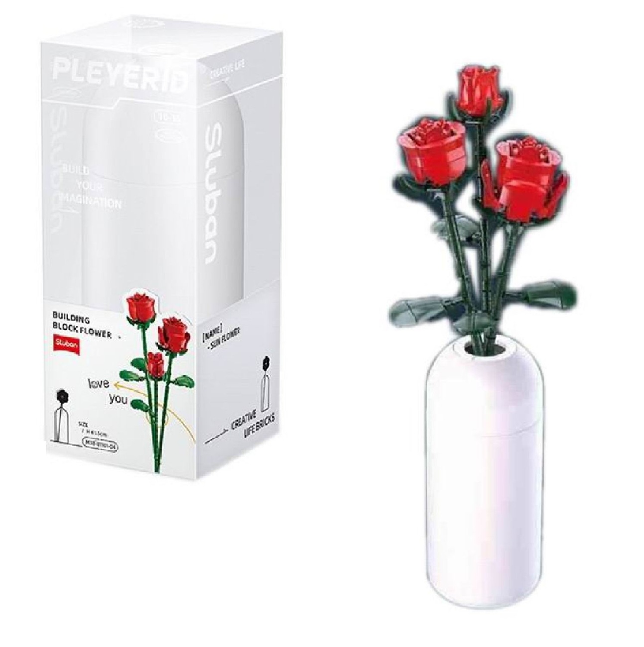 Конструктор Sluban серия Flowers Розы в вазе, 258 дет. полимерные материалы M38-B1101-04