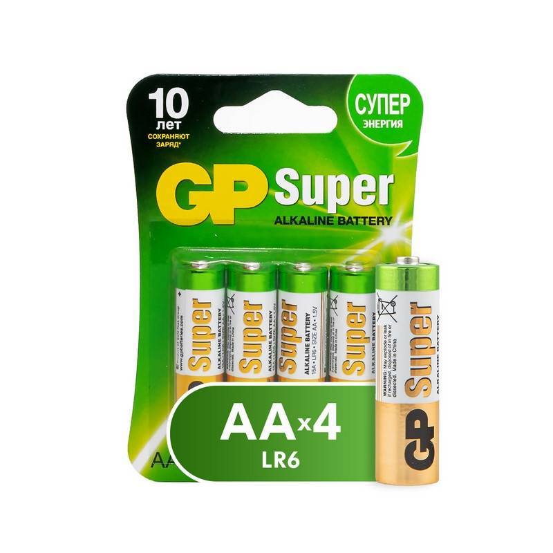 Батарейки GP Super пальчиковые AA LR6 (4 штуки в уп) 15A-2CR4 73532