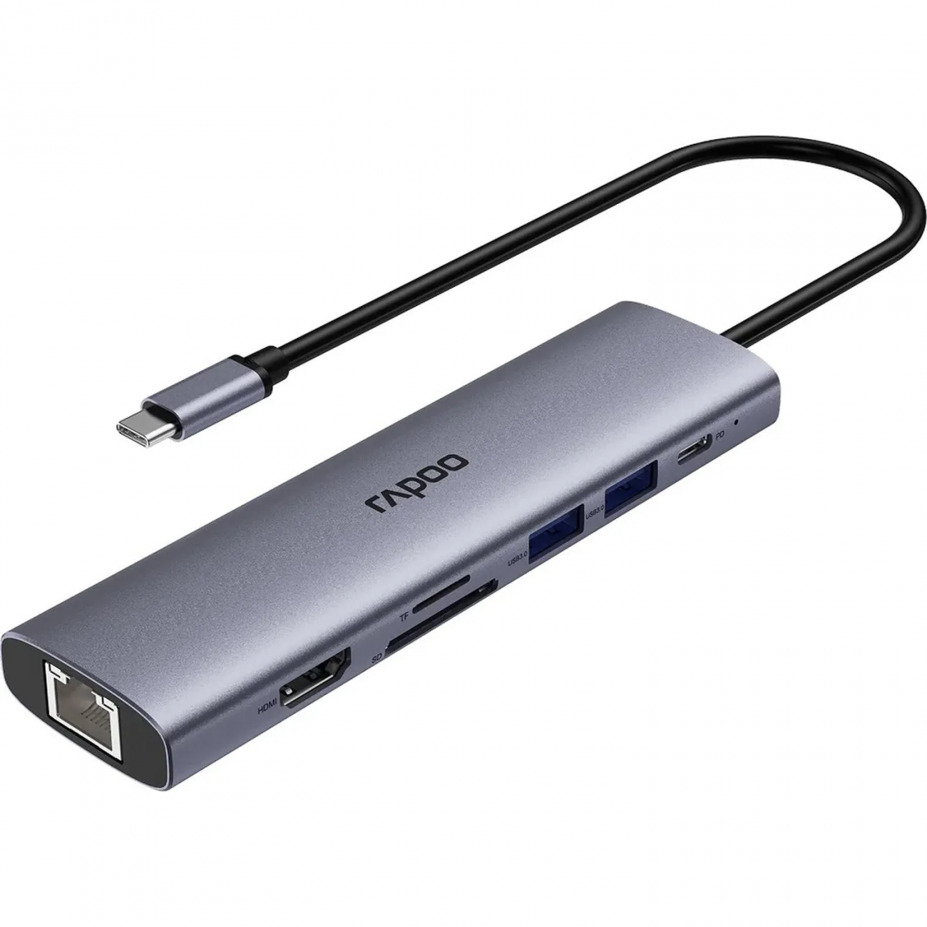 Разветвитель USB RAPOO 7в1 USB-C - PD+HDMI+USB+SD,TF+RJ45(13242)XD71-SGRY 2456339