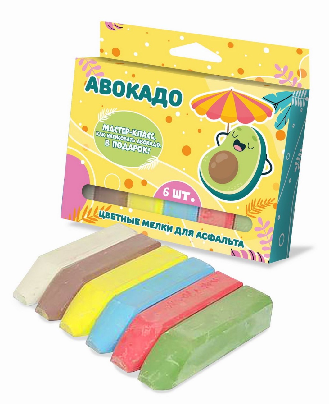 Набор цветных мелков ND Play Авокадо для асфальта 6шт 12,3x8,4x2,2см 304756