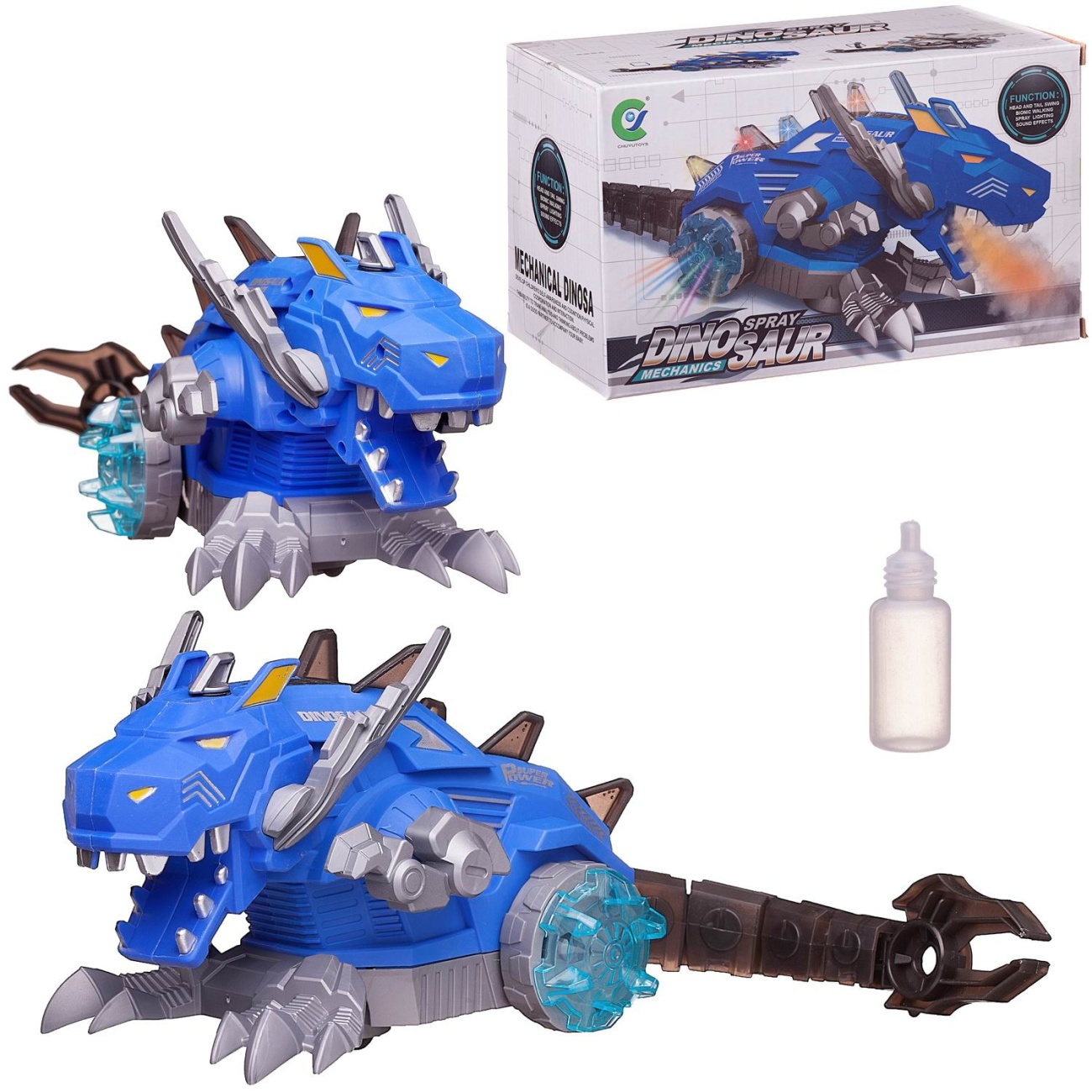 Робот Junfa Динозавр "огнедышащий" с паром, синий, свет/звук/движение Y333-71/синий