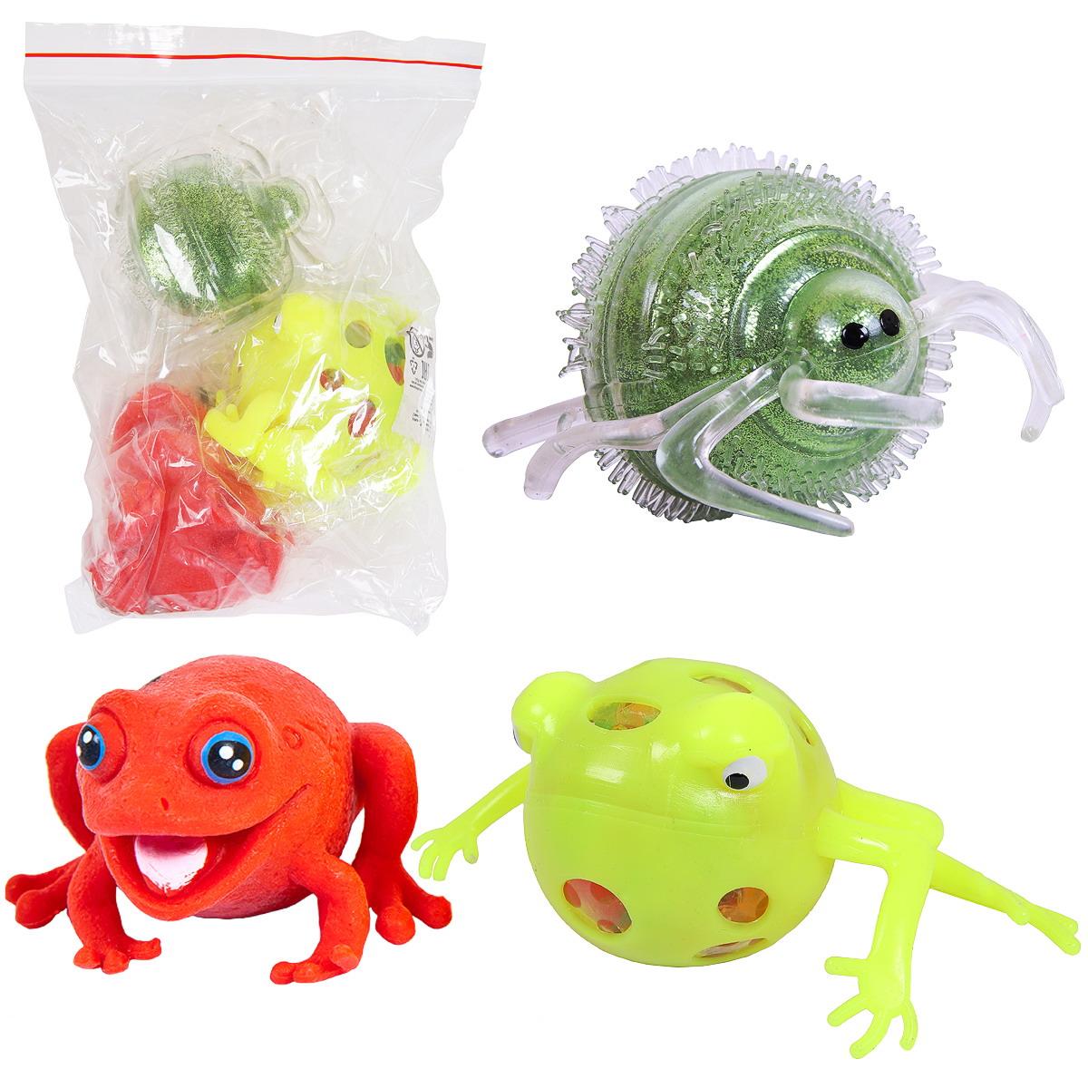 Игрушка антистресс - тянучки: лягушка со световыми эффектами, паук блестящий, лягушка, набор нSQ006