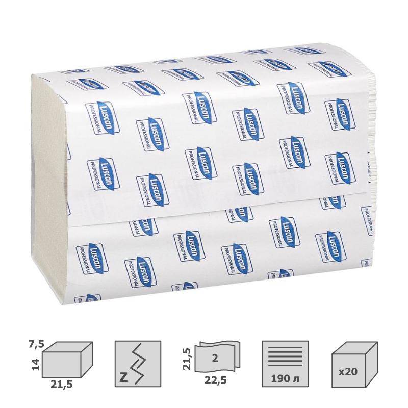 Полотенца бумажные лые Luscan Professional Z-сложения 2-слойные 20 пачек по 190 л (арт.607965)