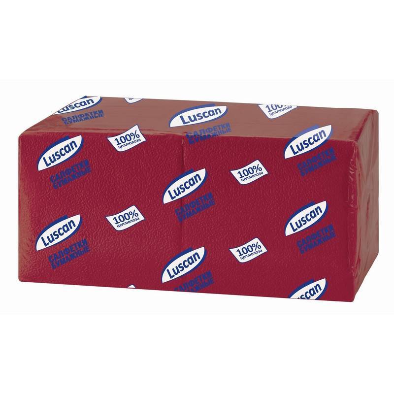 Салфетки бумажные Luscan Profi Pack 1-слойные 24х24 бордовый 400 штук в уп 476882