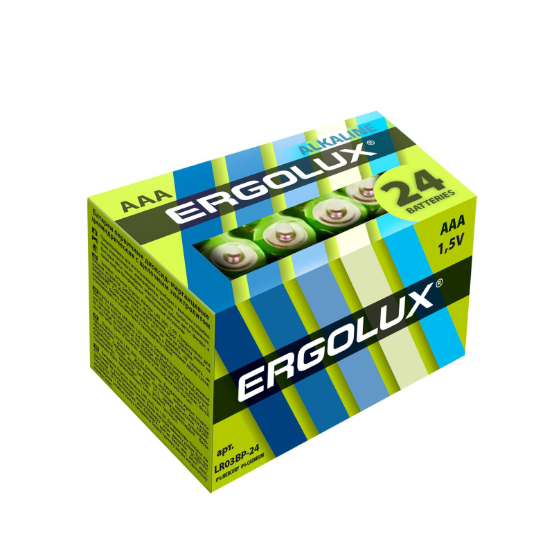 Батарейки Ergolux AAA/LR 03 Alkaline BP-24 (LR 03 BP-24, 1.5В)(24 шт в уп.) 1568798 14213