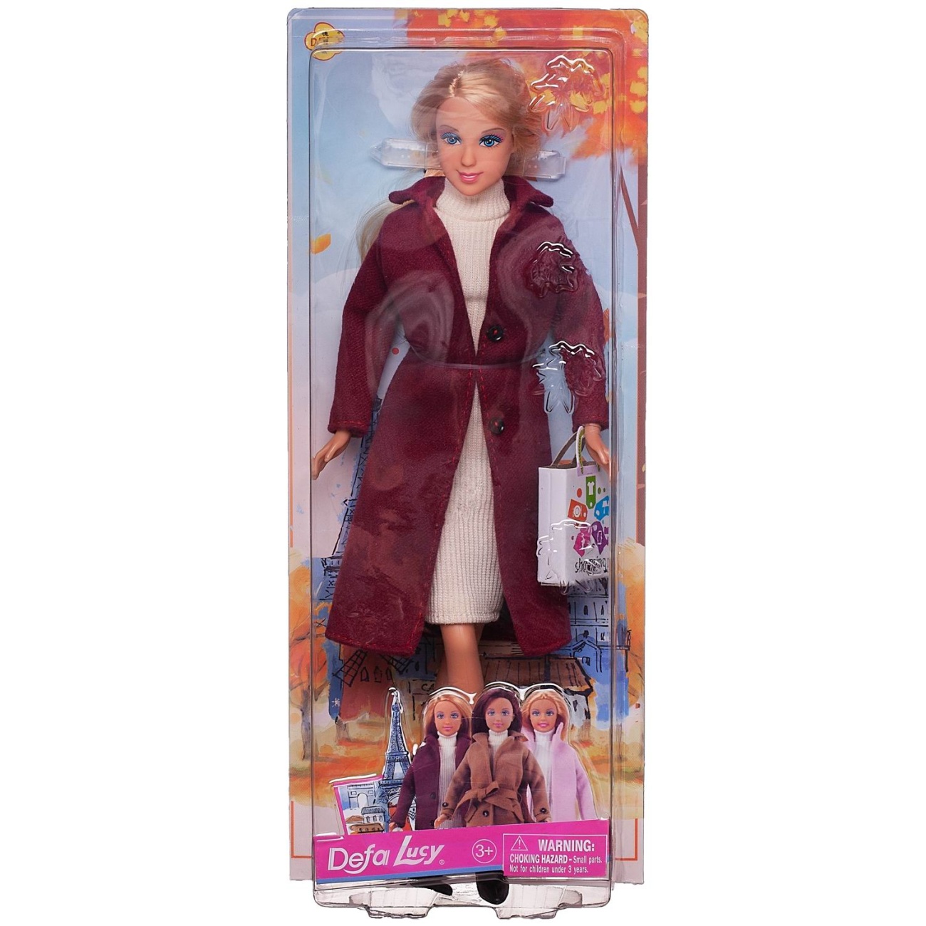 Кукла Defa Lucy Осень в городе в бордовом пальто 29 см 8419d/бордовое