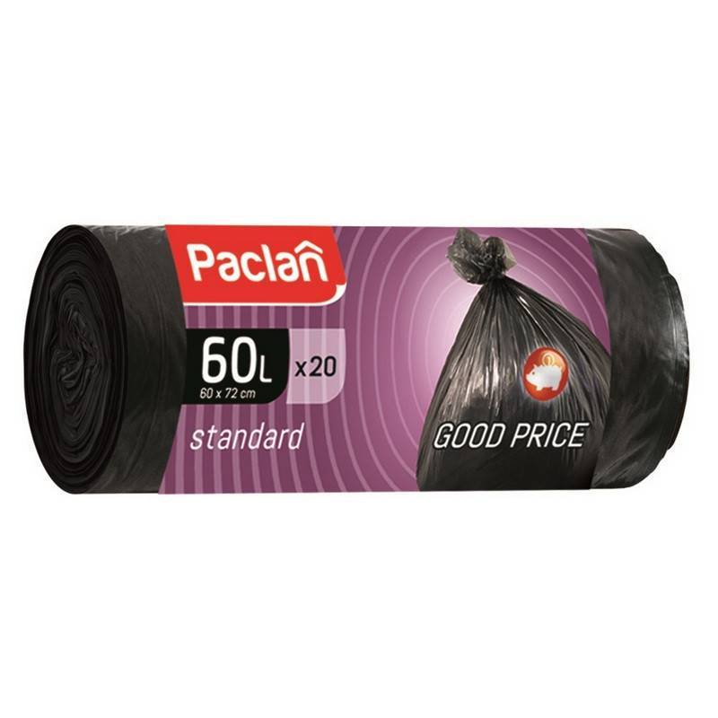 Мешки для мусора на 60 л Paclan черные (ПНД, 7.4 мкм, в рулоне 20 шт, 60х70 см) 194361