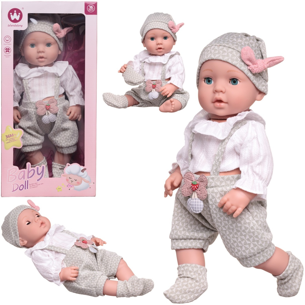 Пупс-кукла Junfa 40 см в бело-серой одежде WJ-36450