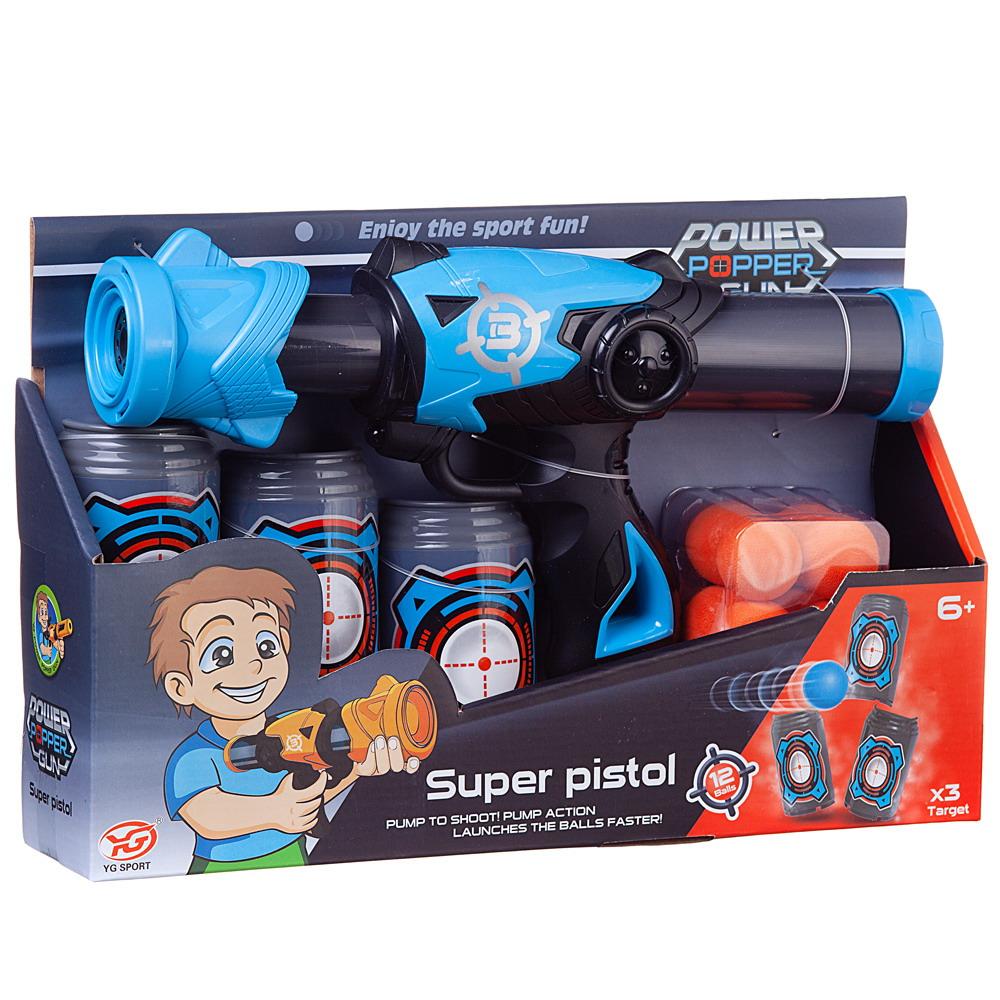 Бластер Junfa Пистолет c 12 мягкими шариками и 3 банками-мишенями, голубой №2 WG-11238/голубой