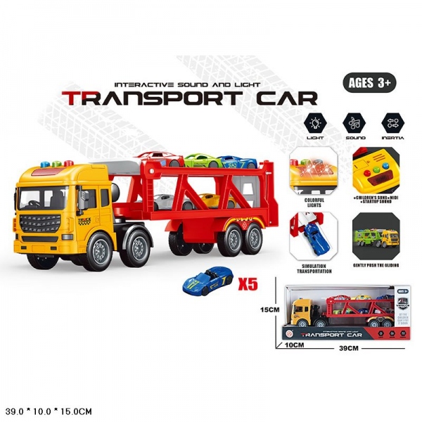 Трейлер инерционный С 3-мя машинками, свет+звук (цвет в асс) K671-H11150