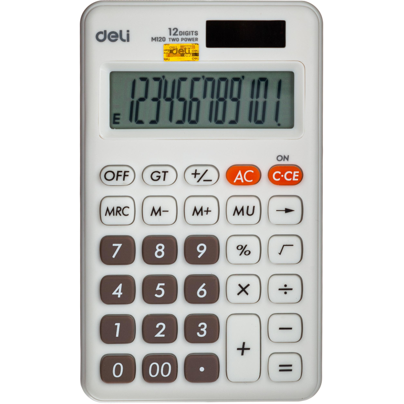 Калькулятор настольн.Компакт. Deli EM120,12р, дв. питание, 118x70мм,белый 1552690