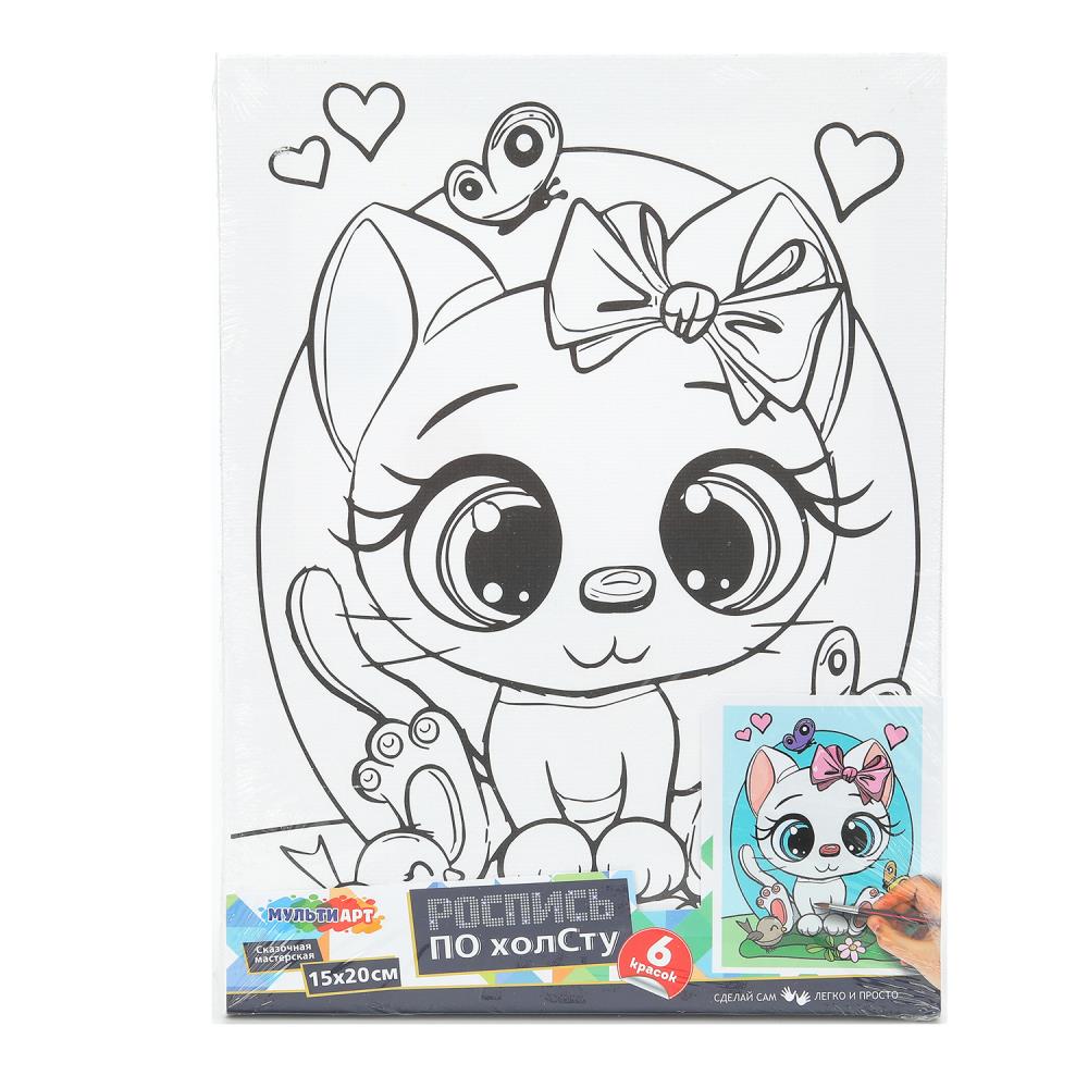 Холст для росписи 15х20 см. "Кошечка с бантиком" MultiArt CANV15X20-CAT (48)