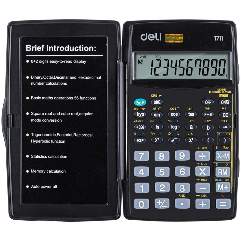 Калькулятор научный Deli E1711, 8р,пит. от бат., 56 функций, 120x72мм, черн 1552687