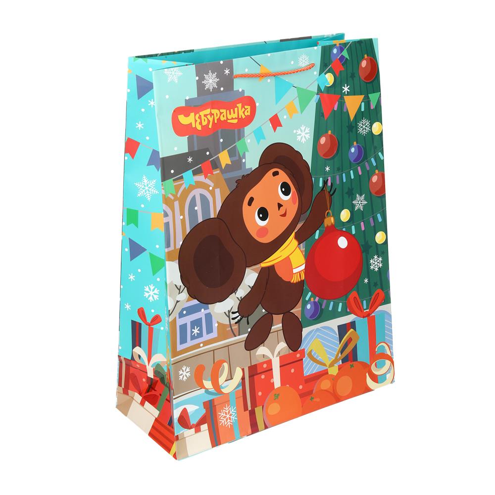 Пакет подарочный матовый "Союзмультфильм" XL, Чебурашка, новогодний", 140 гр/м Чудо праздник PXL-130558-CH