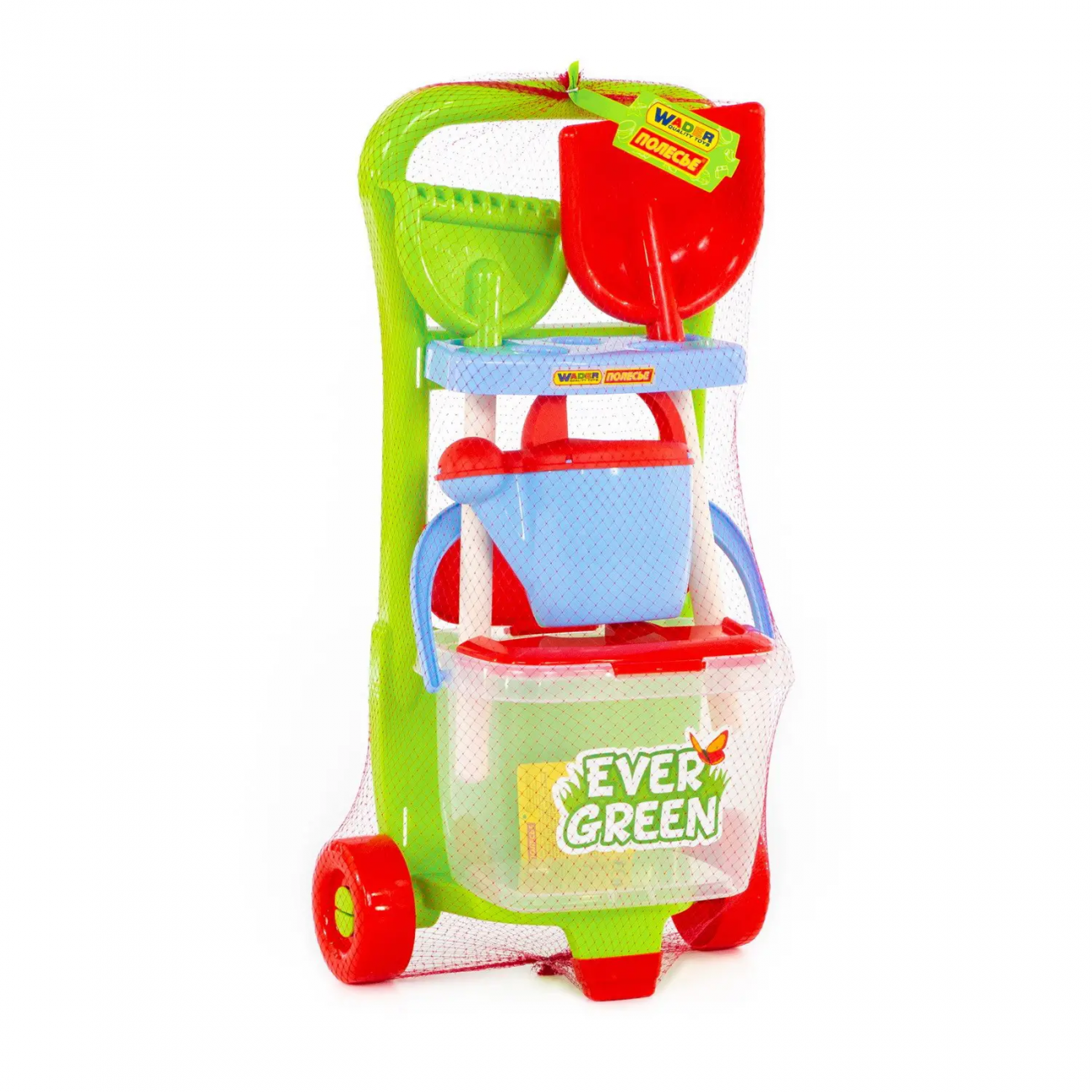 Набор №395 Ever Green: Тележка Caddie, лопата №15, грабли №15, ведро №8, лейка №10 ПОЛЕСЬЕ П-38418