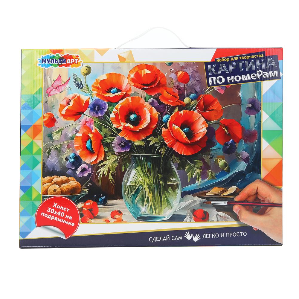 Холст по номерам на подрамнике 30х40 см. Букет с маком MultiArt CANV30X40-117528