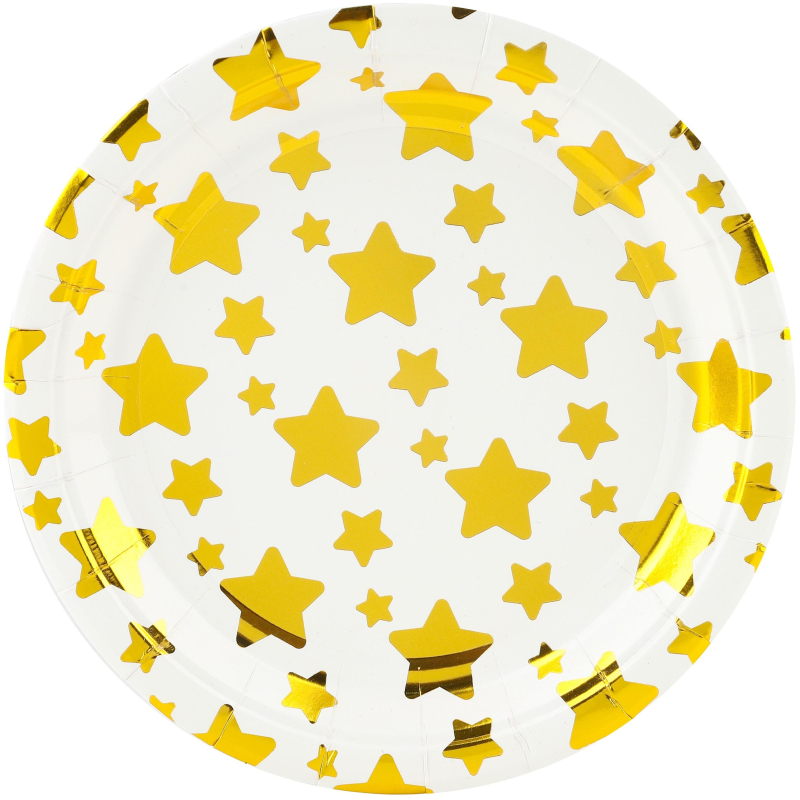 Набор тарелок (7''/18 см) Звезды Микс, Белый/Золото, Металлик, 6шт, 6231393 Волна веселья 1893452