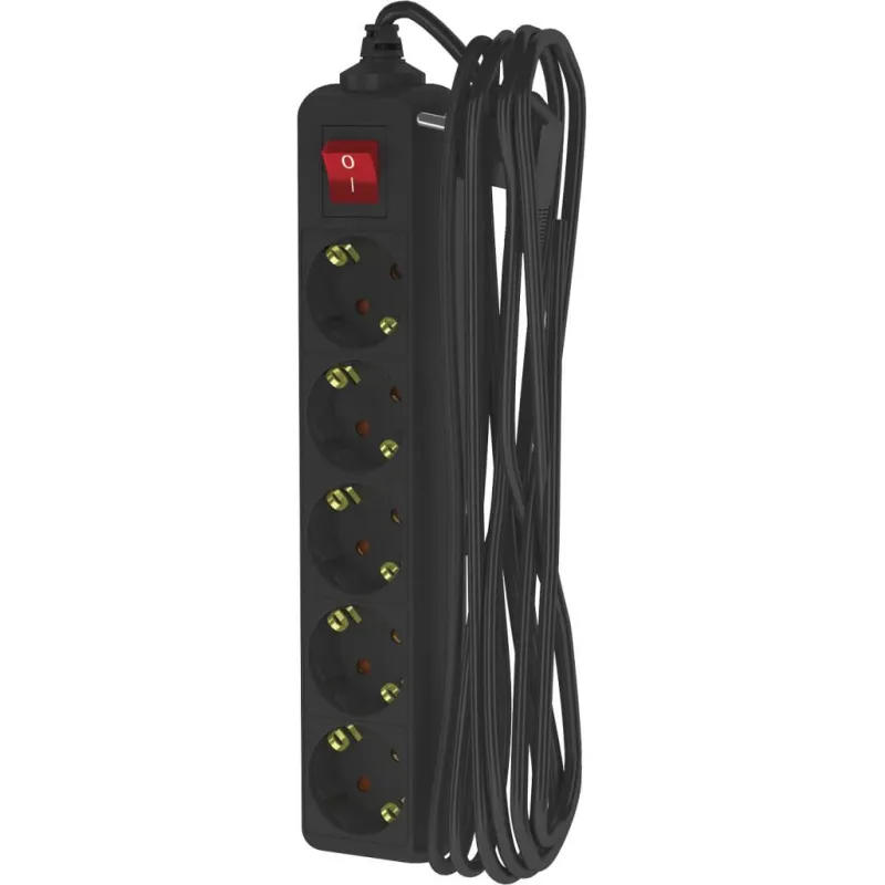 Удлинитель ФОТОН 16-55ЕS, 5м, 5 розеток, 16А, с выкл. с заземл. Черный 1876454 22731
