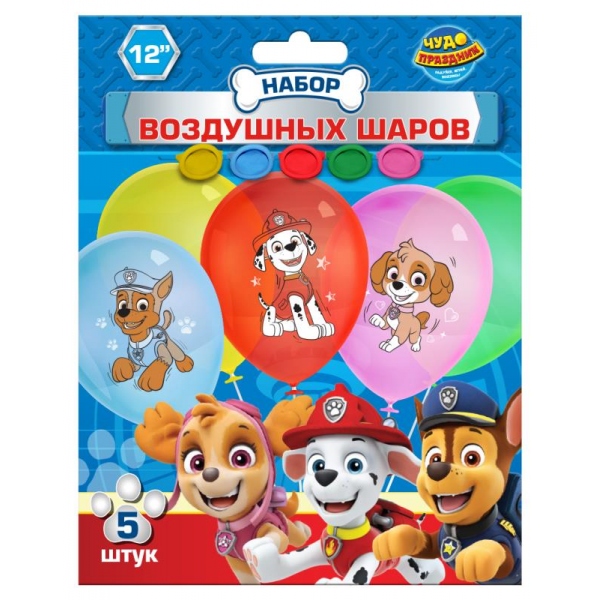 Латексные шары - набор 5 шт. цветной принт, "Щенячий патруль" Чудо праздник LBC-110174-PW