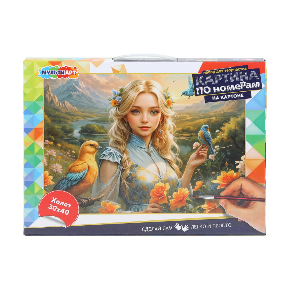 Холст по номерам на картоне 30х40 см. "Девушка с птицей" MultiArt CANV30X40-CB-123959