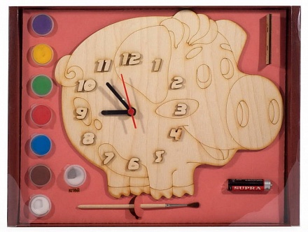 Часы с циферблатом под роспись Символ года 2019 "Поросёнок" с красками Бэмби 8029