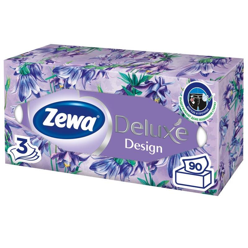 Салфетки косметические Zewa Deluxe 3-слойные (90 штук в уп) 28420 20731