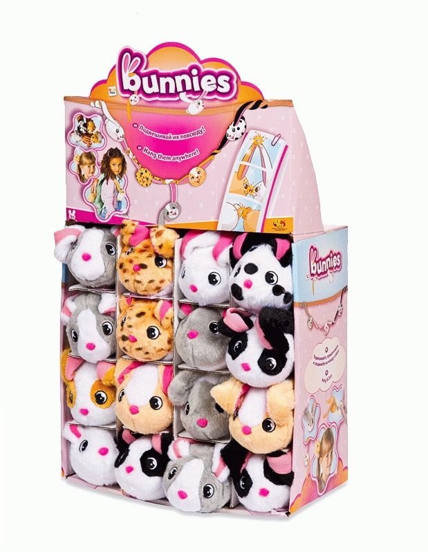 Мягкая игрушка IMC Toys Кролик Bunnies с магнитами, 9,5см, 8 видов, в дисплее 32 штуки 95496