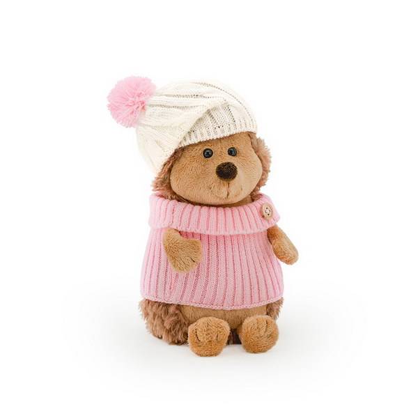 Ежинка Колючка в шапке с розовым помпоном 15 см Life, мягкая игрушка ORANGE OS605/15А