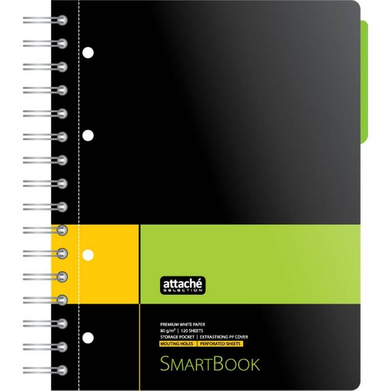 Бизнес-тетрадь SMARTBOOK А5 120л. линейка,спир,микроп,разд,карм,жел-зел Attache Selection 272650