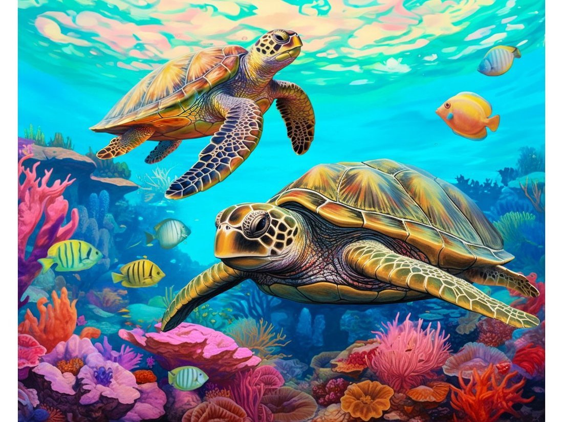 Алмазная мозаика Морские черепахи на рифе, 40х50см с подрамником Рыжий Кот НД-0597