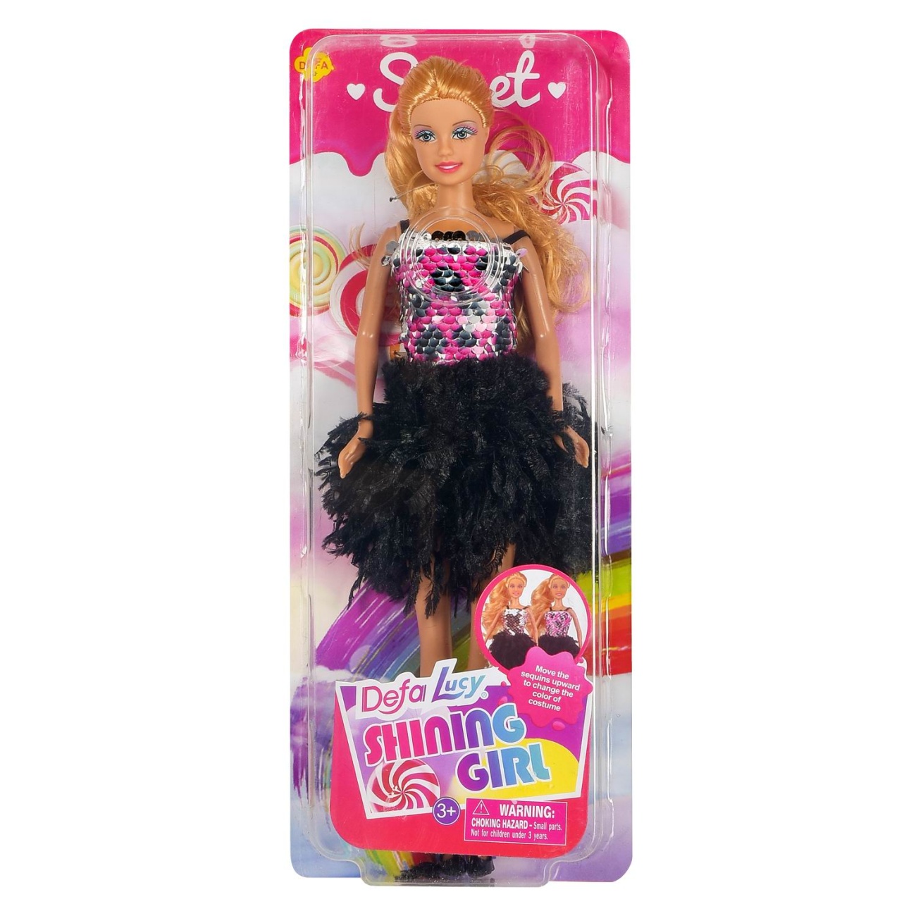 Кукла Defa Lucy Модница в платье с пайетками с разноцветным верхом и черной пышной юбкой, 29 см 8434d/модель1