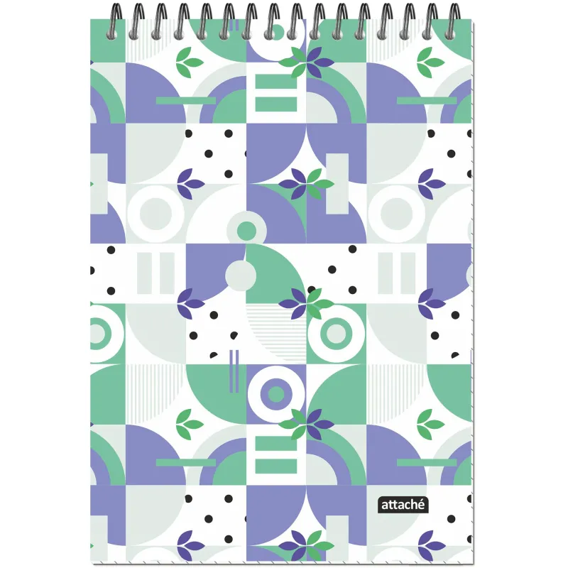 Блокнот А5 40л Attache Яркий паттерн Зеленый микс клетка, греб, ВД-лак 1919339