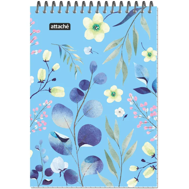 Блокнот А5 60л Attache Цветы голубой клет,65г,100%,греб,карт,ВД-лак 1919366