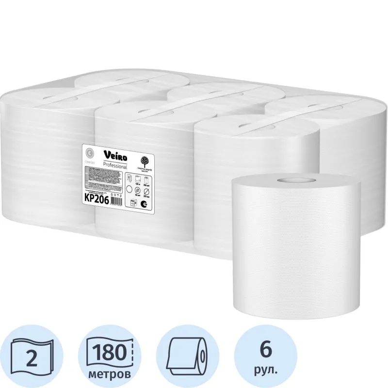 Полотенца бумажные Veiro Professional Comfort с ЦВ 2сл 180м 6рул/уп KP206 2099154